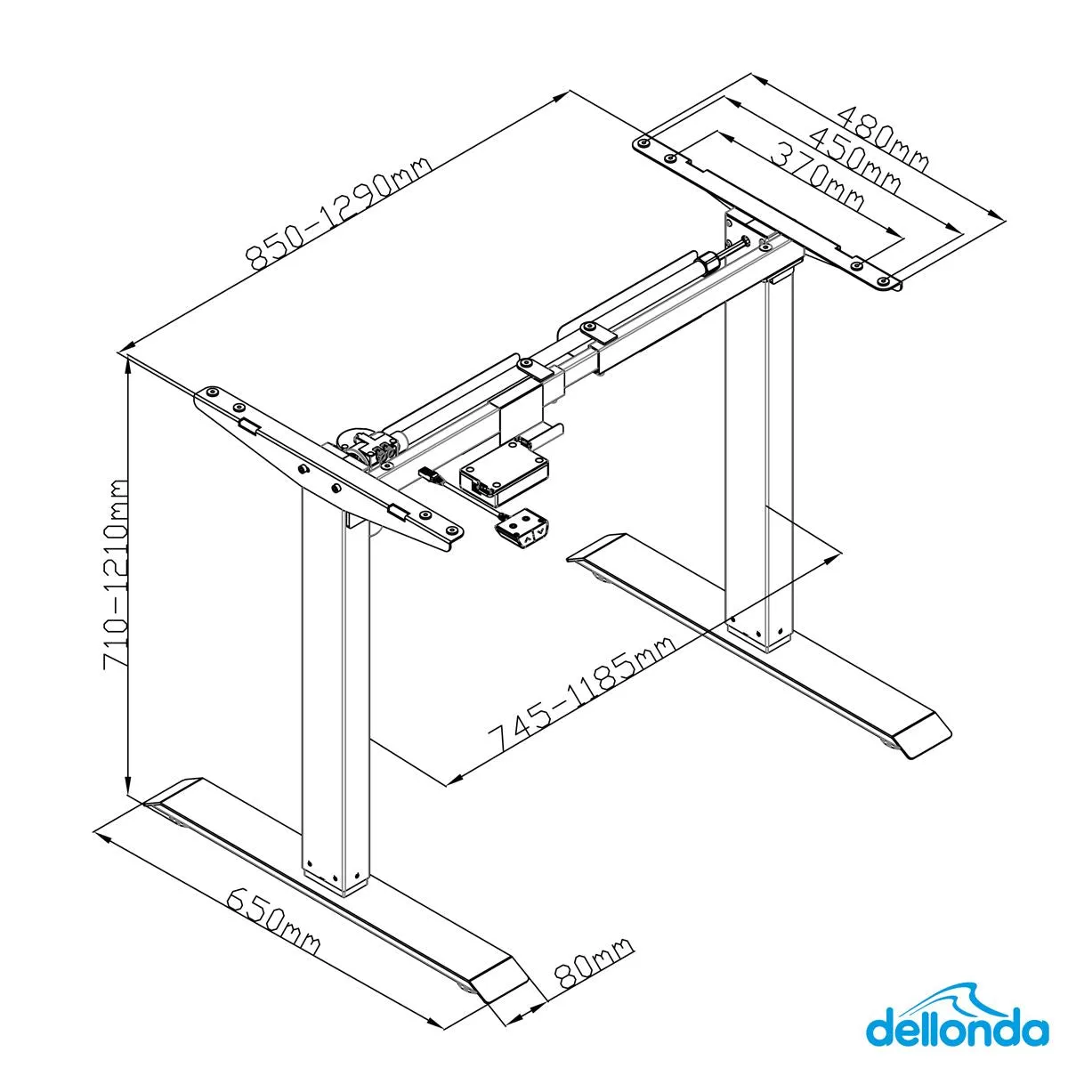 Dellonda Electric Adjustable Standing Desk Frame, 70kg Capacity, White, Quiet