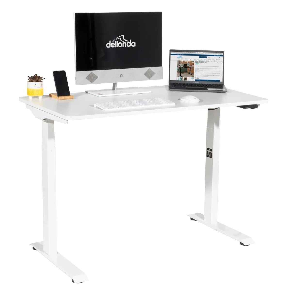 Dellonda White Electric Adjustable Office Standing Desk, Quiet & Fast 1200x600mm