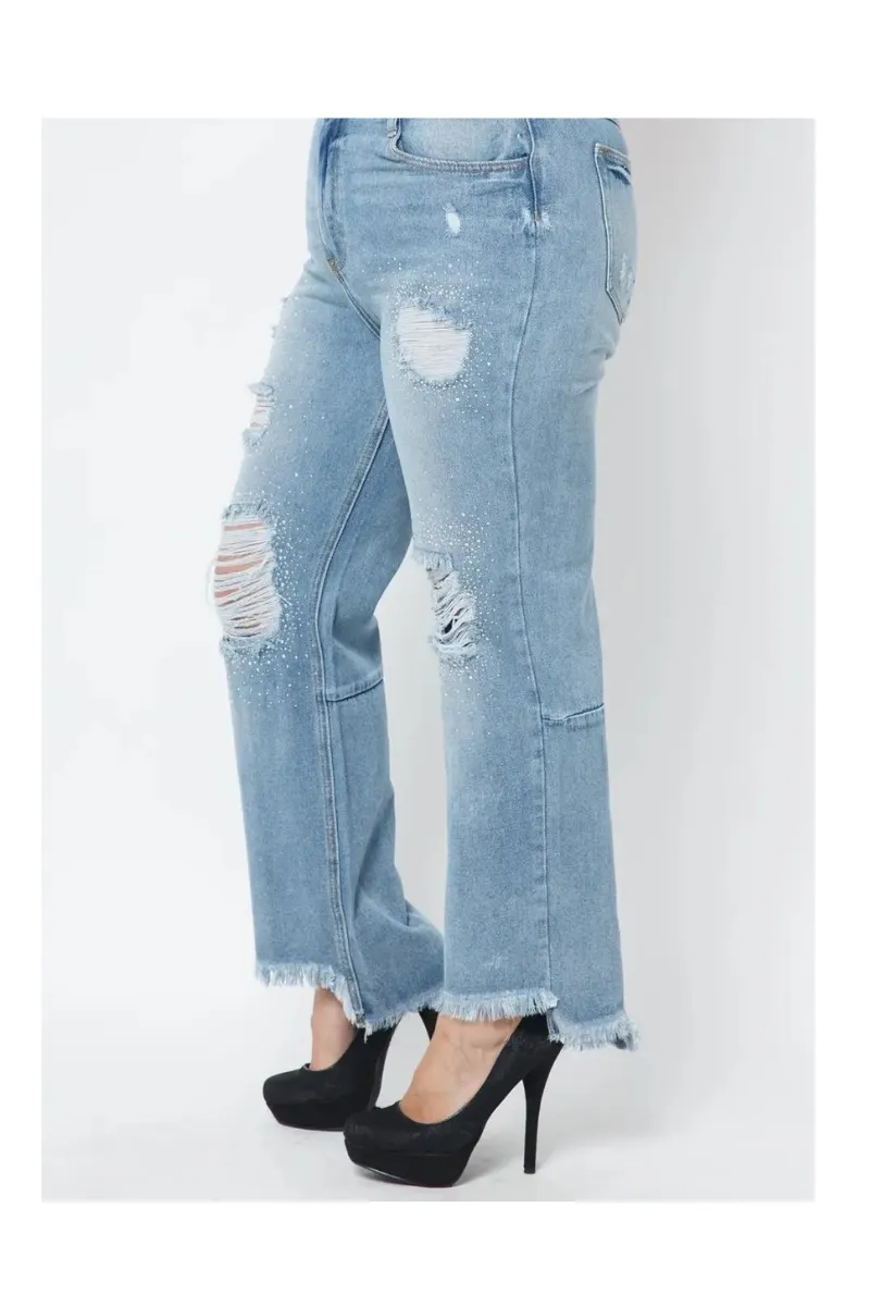 Denim & Rhinestones Curvy Distressed Jean