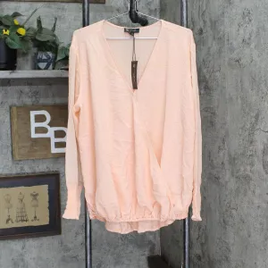 DG2 Womens Drape V-Neck Top with Sheer Sleeves 648383-Plus Blush Pink 1X