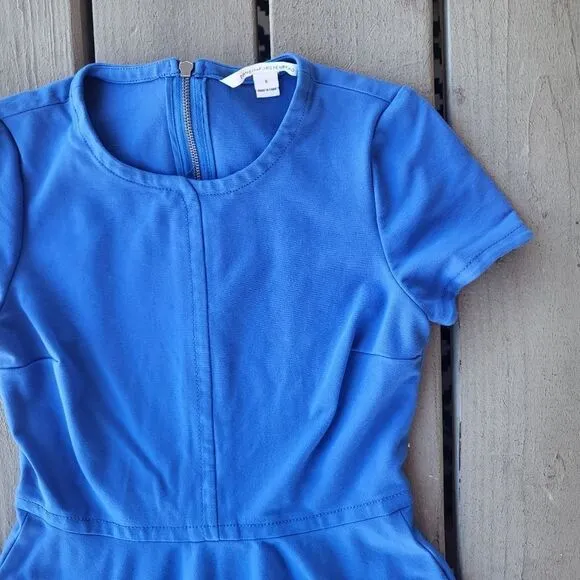 Diane von Furstenberg Blue Ivana Short-Sleeve Ponte Full-Skirt Dress Blue Size 8