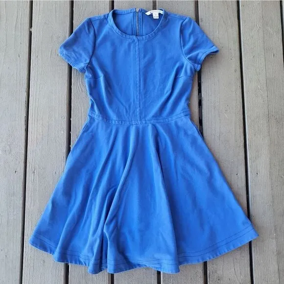 Diane von Furstenberg Blue Ivana Short-Sleeve Ponte Full-Skirt Dress Blue Size 8