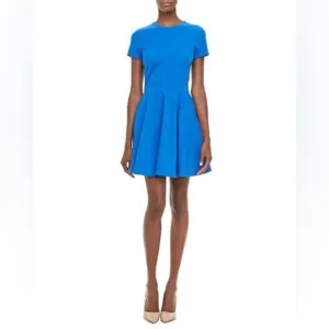 Diane von Furstenberg Blue Ivana Short-Sleeve Ponte Full-Skirt Dress Blue Size 8