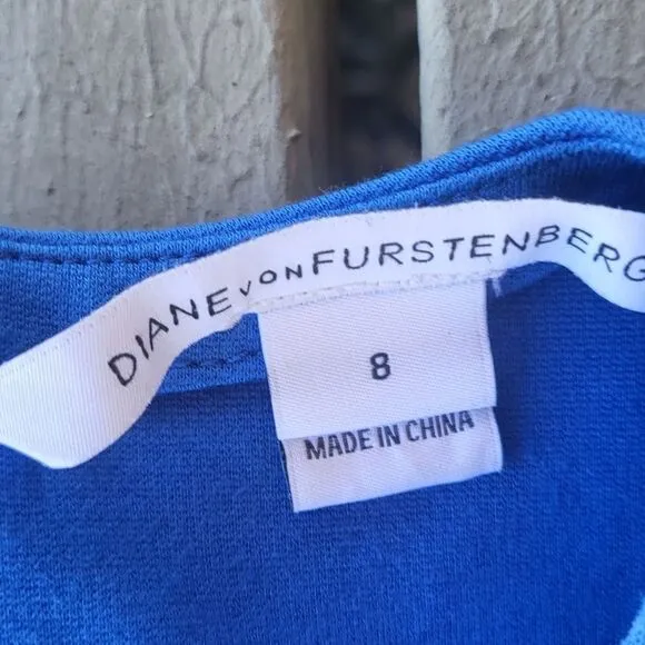 Diane von Furstenberg Blue Ivana Short-Sleeve Ponte Full-Skirt Dress Blue Size 8