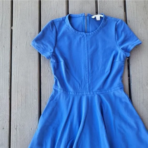 Diane von Furstenberg Blue Ivana Short-Sleeve Ponte Full-Skirt Dress Blue Size 8