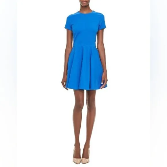 Diane von Furstenberg Blue Ivana Short-Sleeve Ponte Full-Skirt Dress Blue Size 8