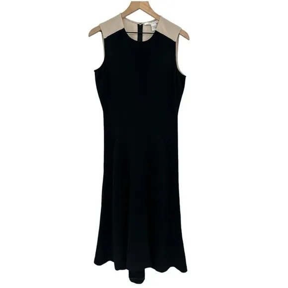 Diane Von Furstenberg Gabriella Colorblock Wool A-Line Midi Dress -Black- Size 8