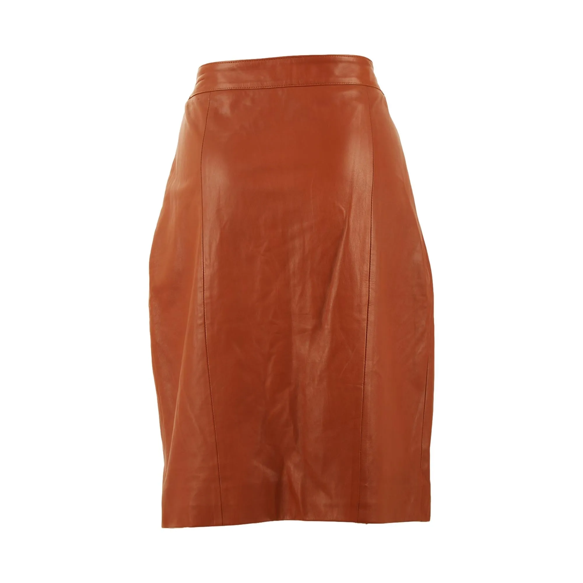 Dior Brown Leather Pleated Zipper Skirt