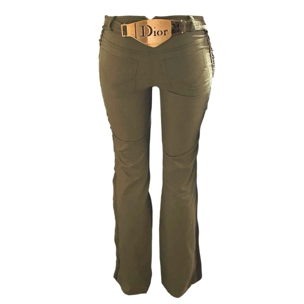 Dior Olive Lace Up Logo Pants