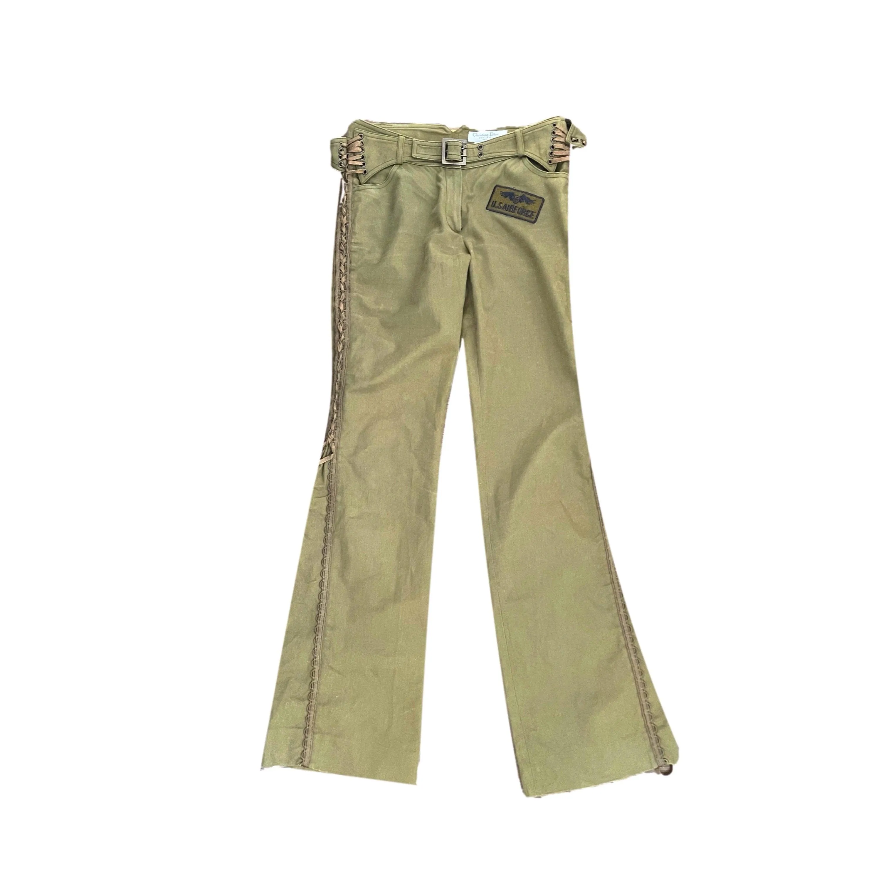 Dior Olive Lace Up Logo Pants