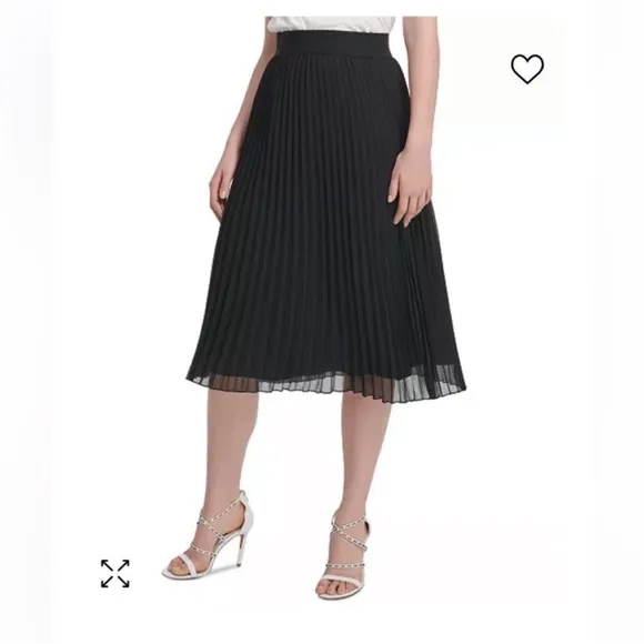 DKNY NWT black pleated midi skirt lightweight staple basic professional small S