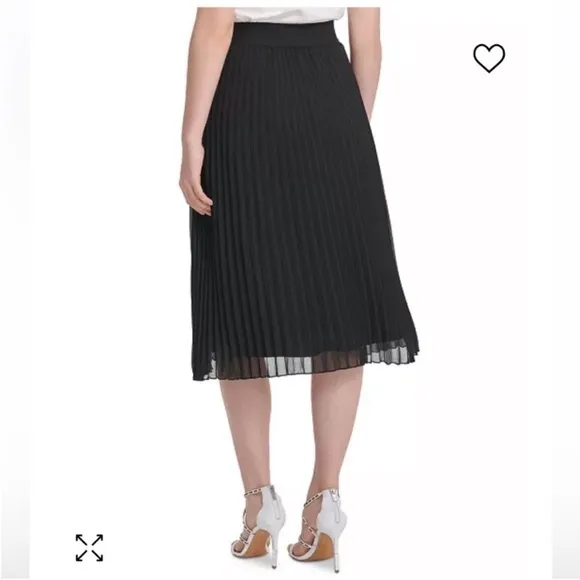DKNY NWT black pleated midi skirt lightweight staple basic professional small S
