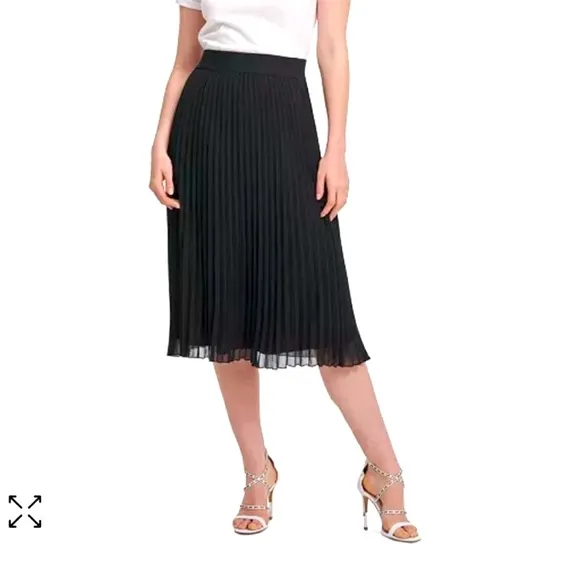 DKNY NWT black pleated midi skirt lightweight staple basic professional small S