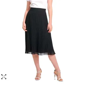 DKNY NWT black pleated midi skirt lightweight staple basic professional small S