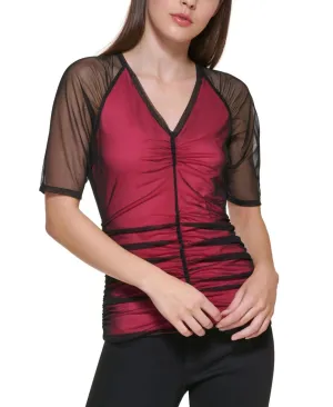 DKNY Womens Ruched V-Neck Top P2BH7MEO