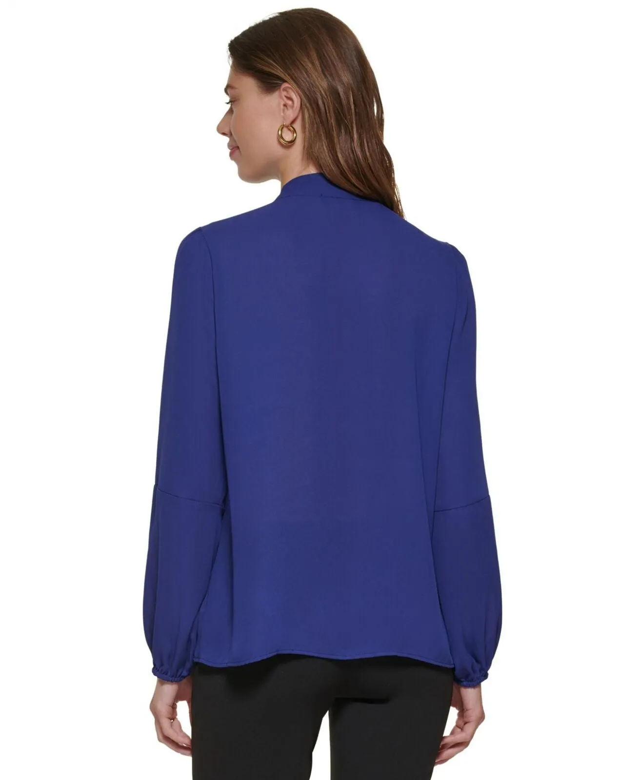 DKNY Women's V-Neck Tie-Detail Long-Sleeve Blouse UG2TY102 Cadet Blue XS