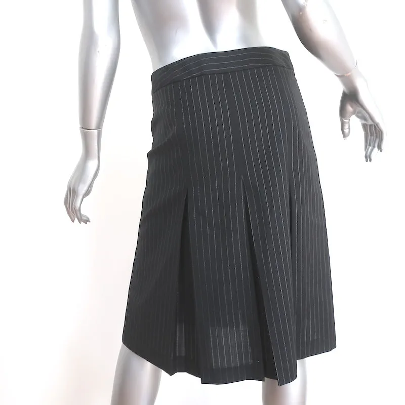 Dolce & Gabbana Pleated Skirt Black/Silver Lurex Pinstripe Wool Size 40