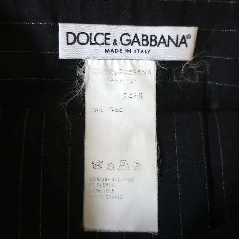 Dolce & Gabbana Pleated Skirt Black/Silver Lurex Pinstripe Wool Size 40