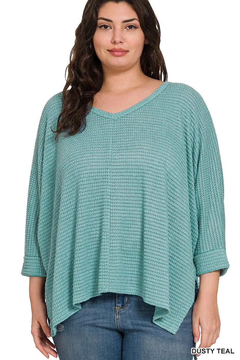 Dolly 3/4 Sleeve Loose Knit Blouse Sm - 3XL in Teal * on sale *