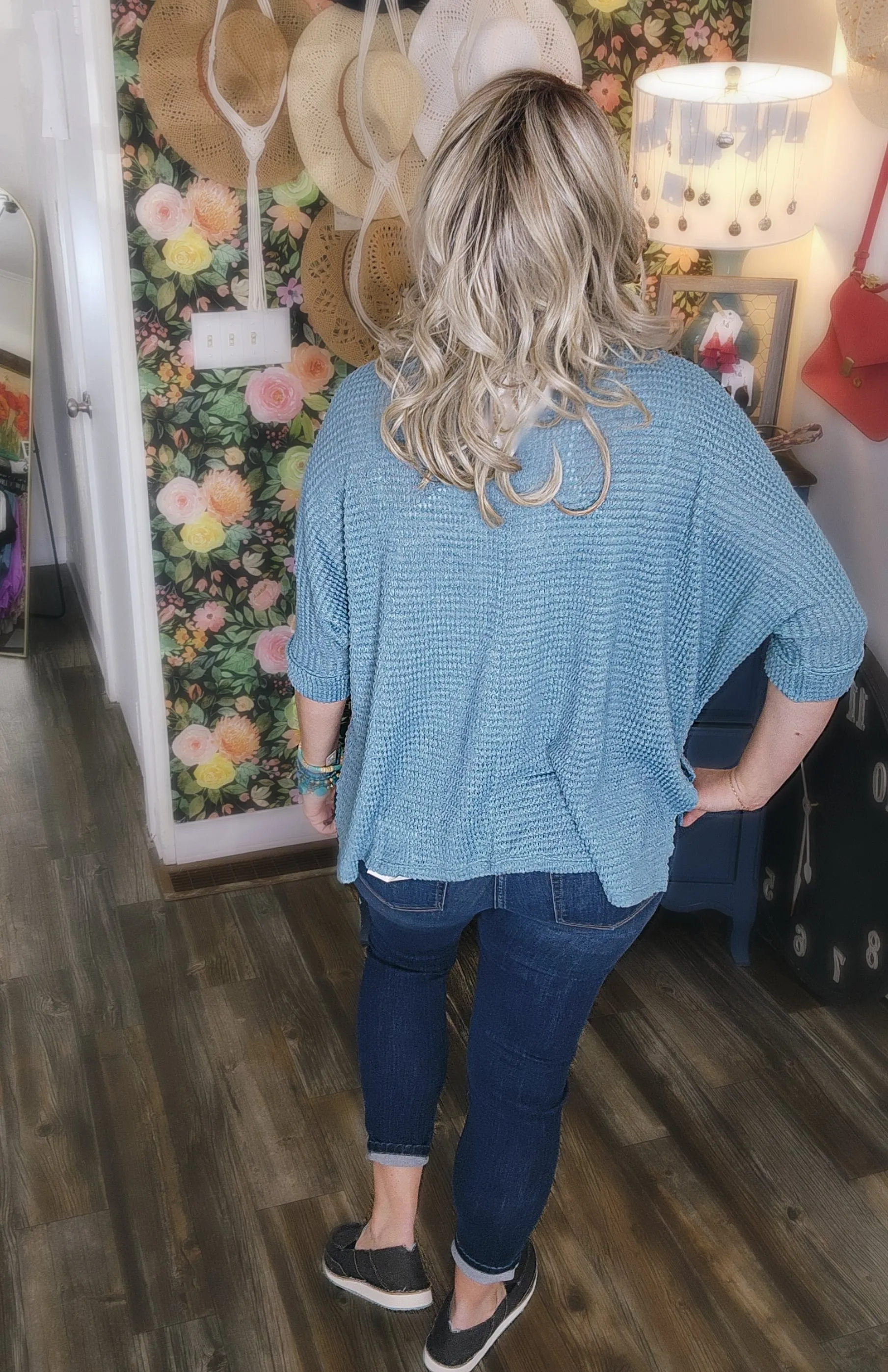 Dolly 3/4 Sleeve Loose Knit Blouse Sm - 3XL in Teal * on sale *
