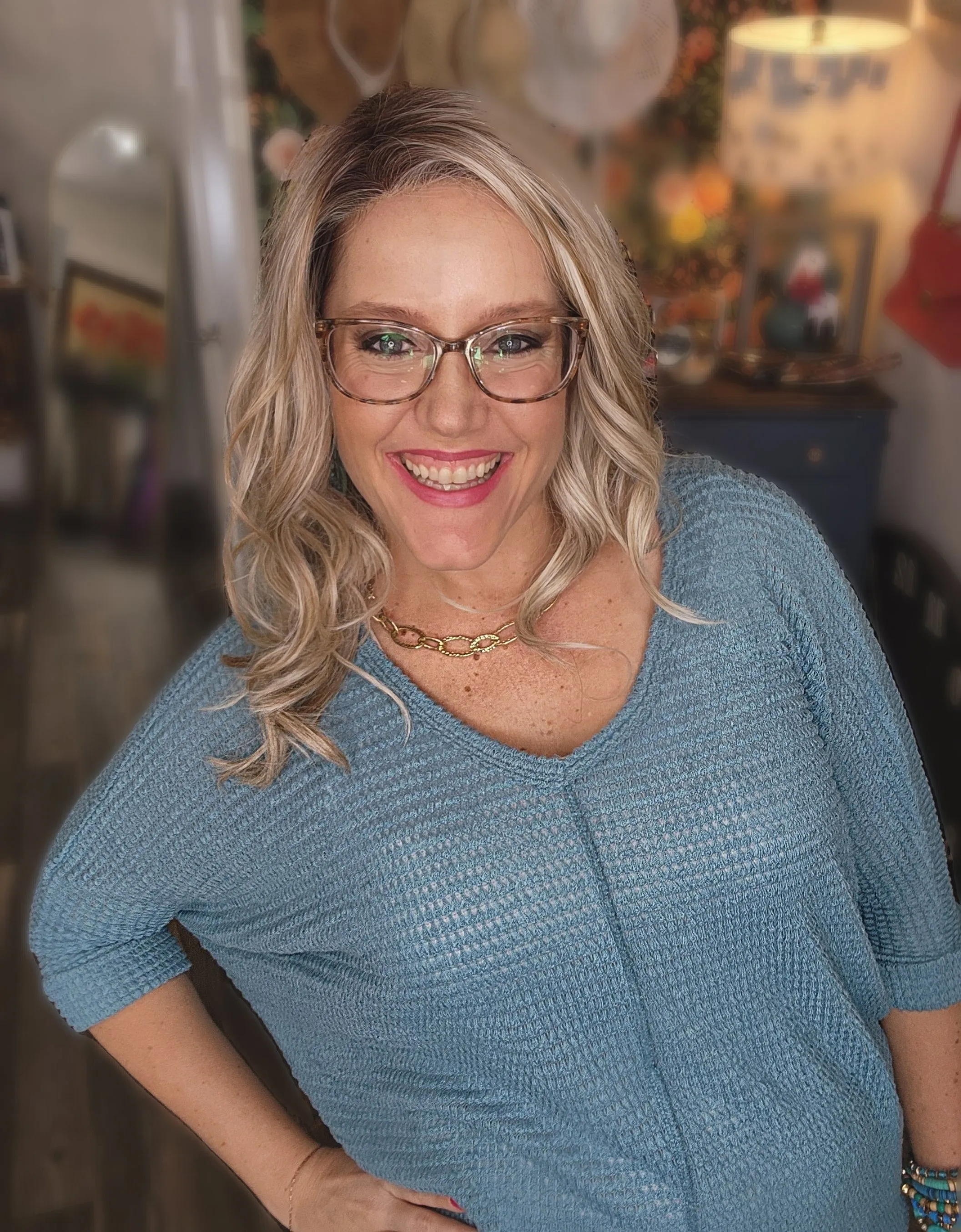 Dolly 3/4 Sleeve Loose Knit Blouse Sm - 3XL in Teal * on sale *