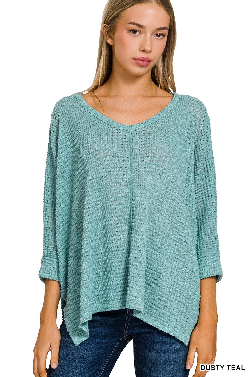 Dolly 3/4 Sleeve Loose Knit Blouse Sm - 3XL in Teal * on sale *