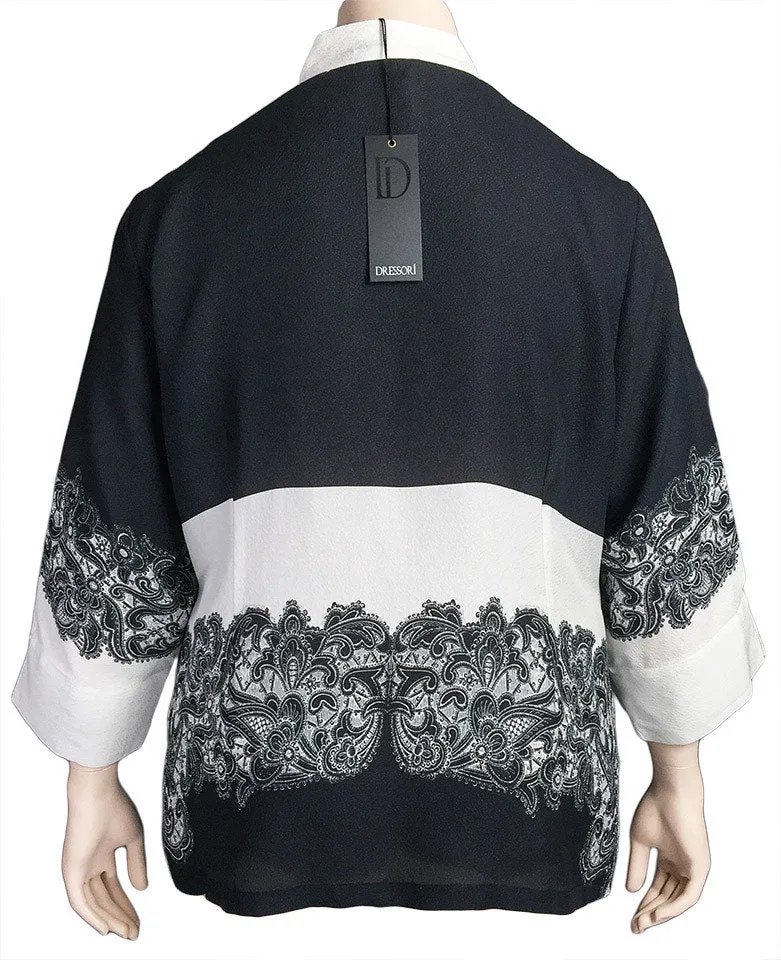 Dressori Black and White Silk Print Blouse