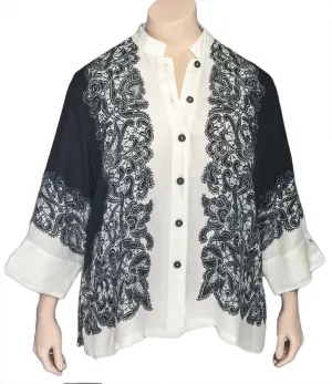 Dressori Black and White Silk Print Blouse
