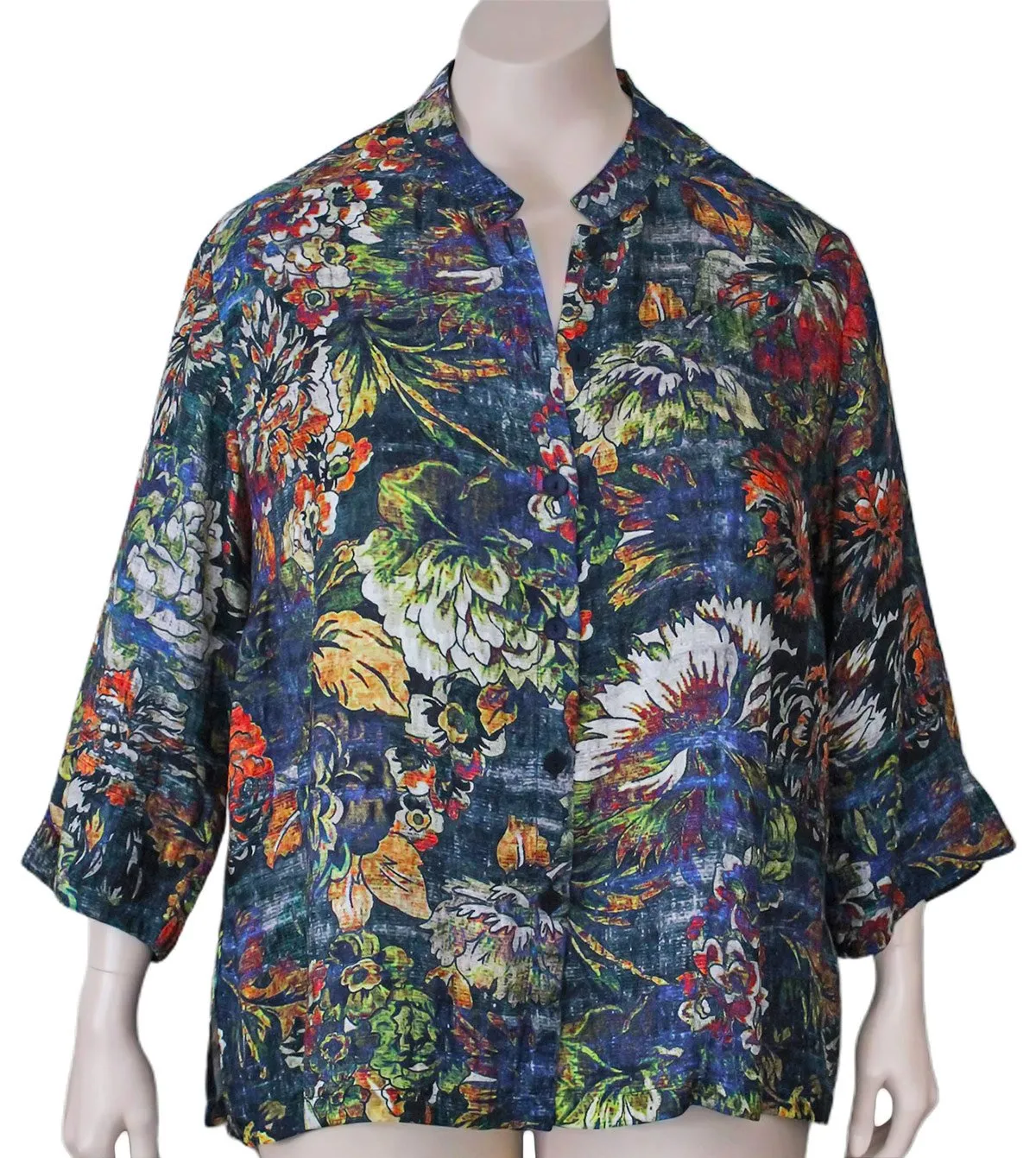 Dressori Floral Mandarin Collar Blouse