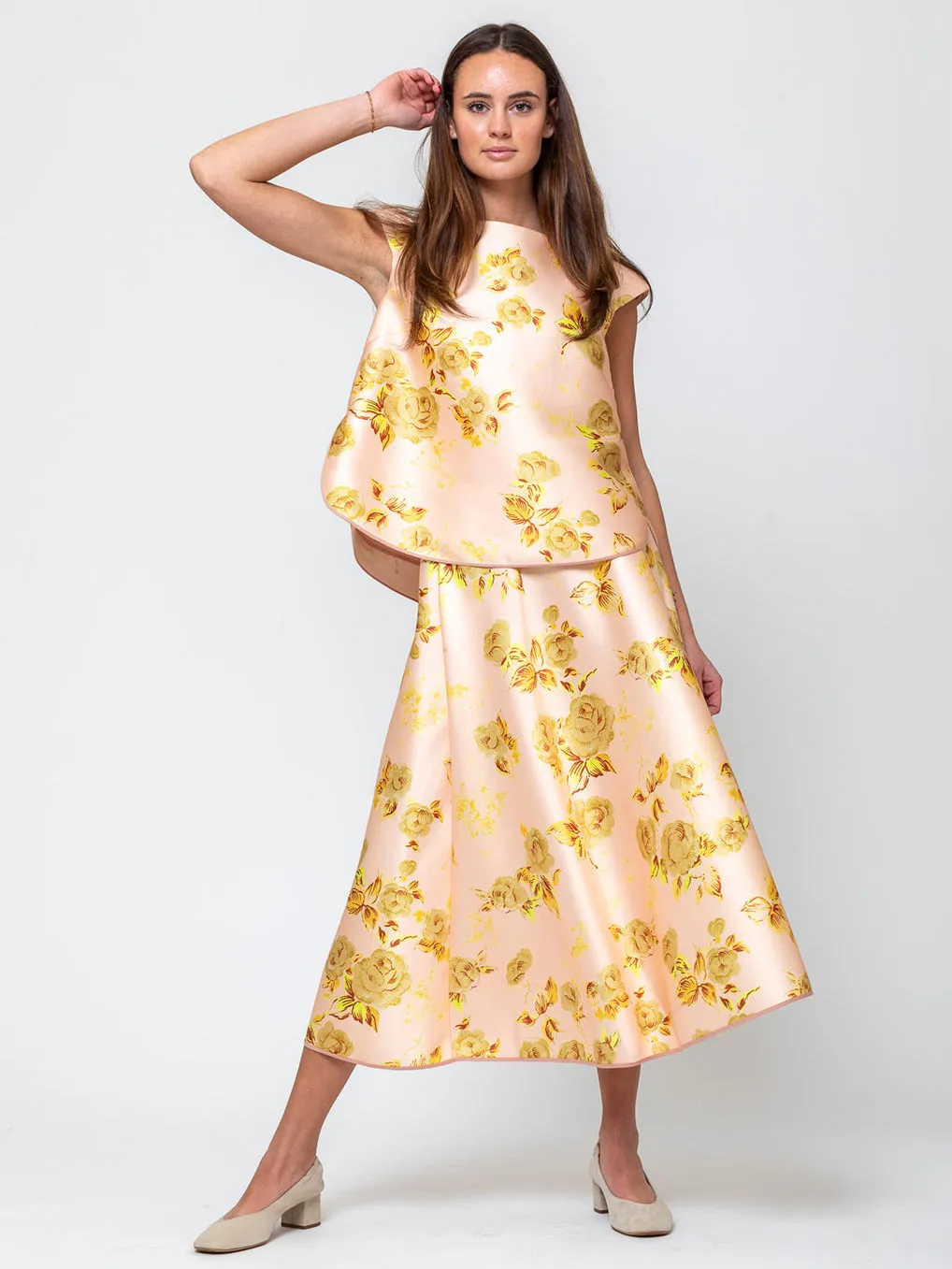 Duchesse Satin Roses Top - Dawn