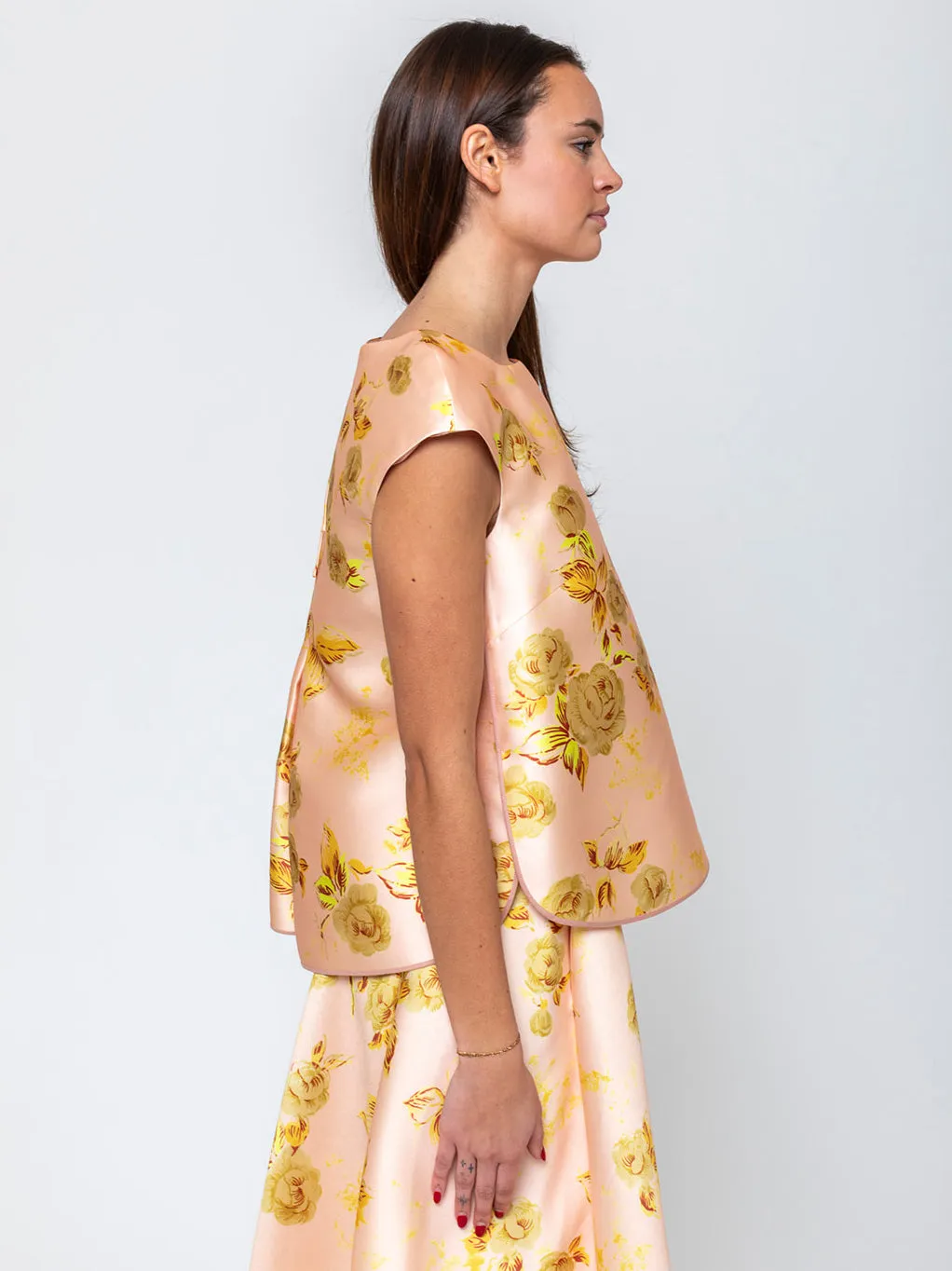 Duchesse Satin Roses Top - Dawn