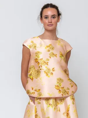 Duchesse Satin Roses Top - Dawn
