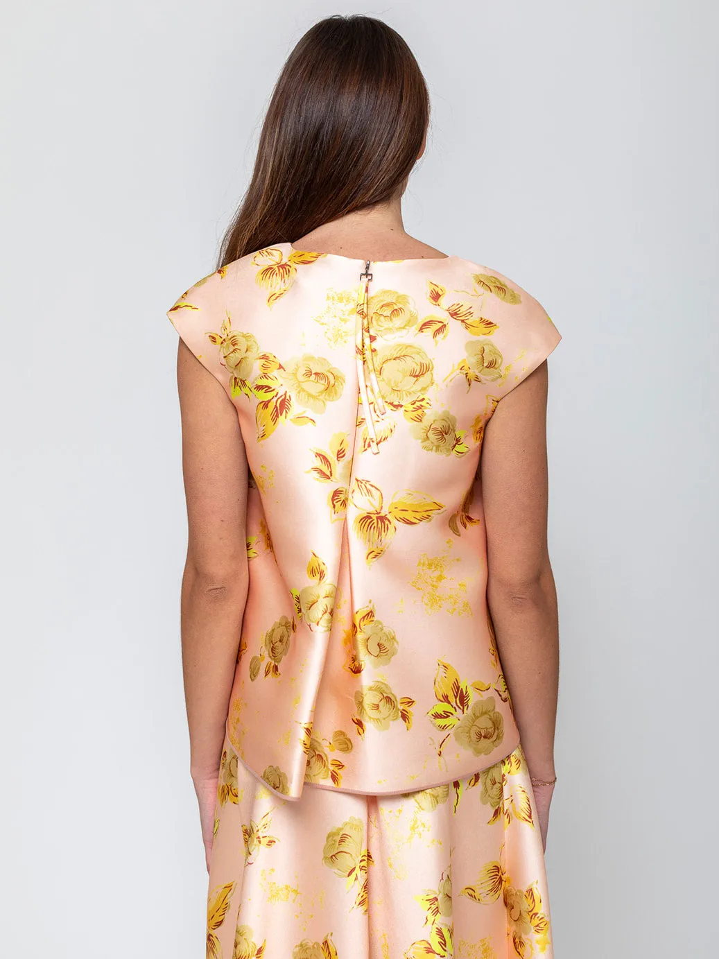 Duchesse Satin Roses Top - Dawn