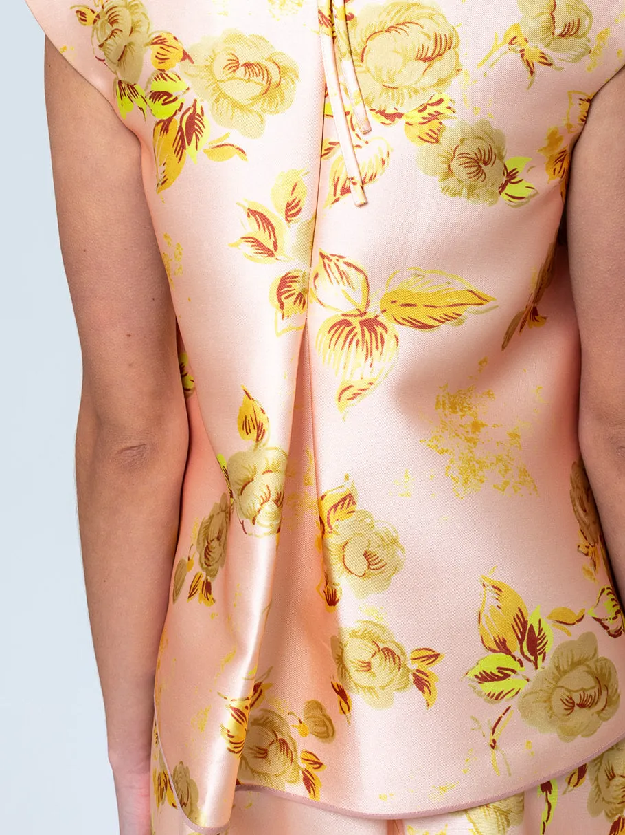 Duchesse Satin Roses Top - Dawn