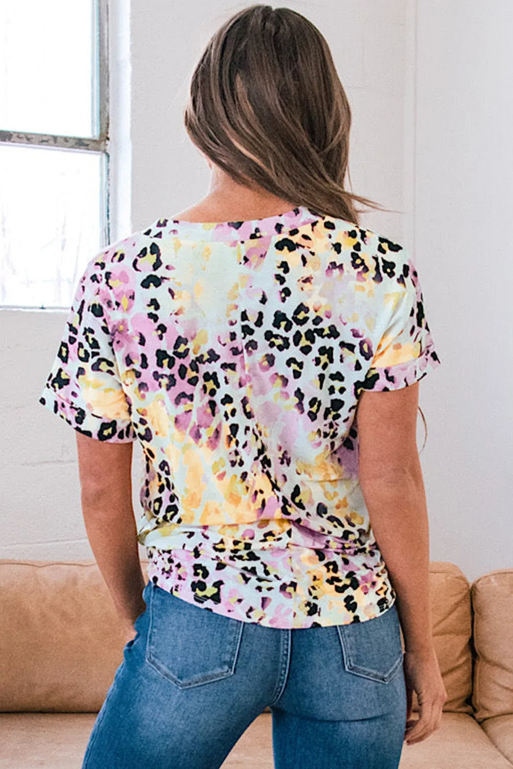 Dyed Notch V Neck Blouse