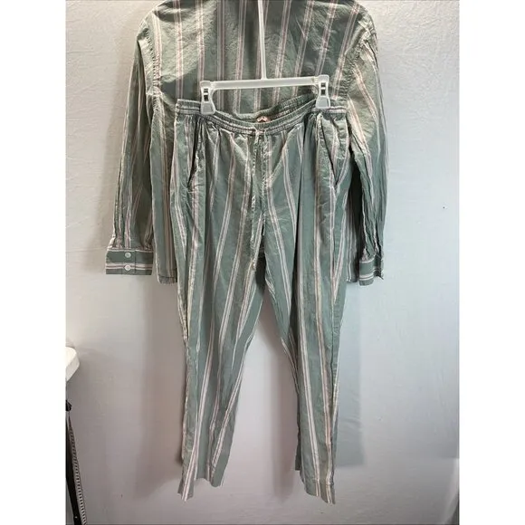 Eberjey NWT Women's Long Sleeve Stripe Sandwashed Cotton Pajama Pink Rose Set S
