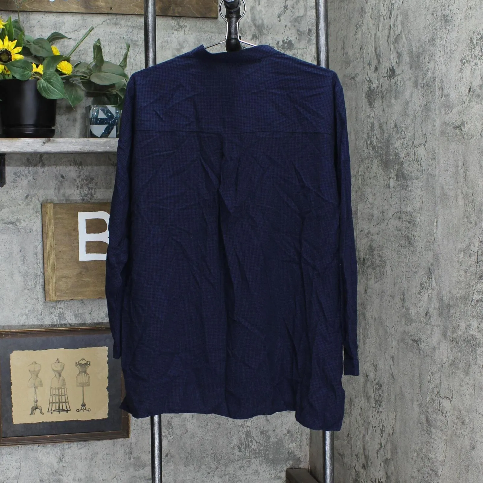 Eileen Fisher Women's Mandarin-Collar Mini-Check Shirt S3LVT-T5922M