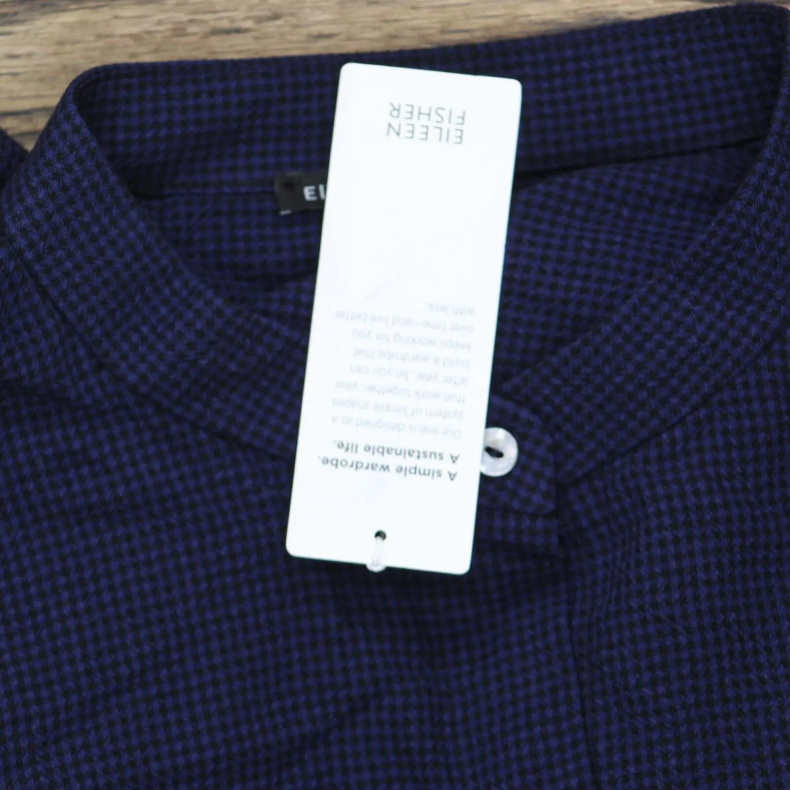 Eileen Fisher Women's Mandarin-Collar Mini-Check Shirt S3LVT-T5922M