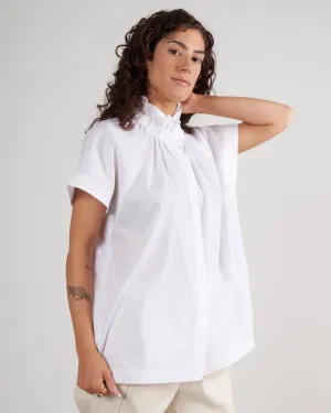 elastic gaban shirt - white cotton poplin