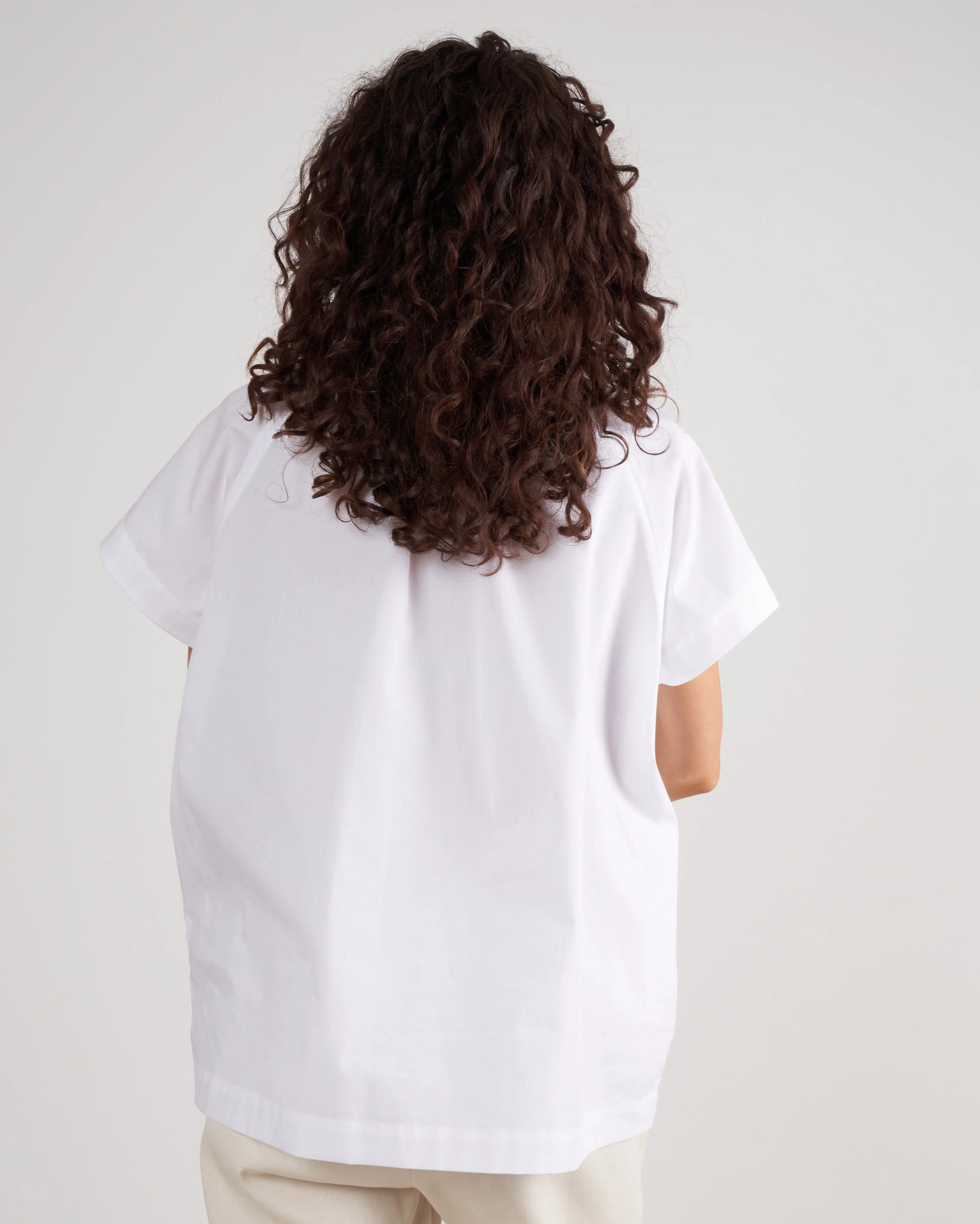 elastic gaban shirt - white cotton poplin