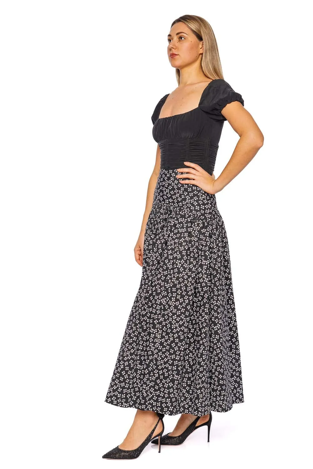Elba Black Silk Gathered Top