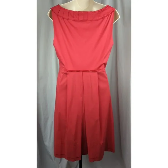 Elie Tahari Red Cotton Dress Fit Flare A-line Pleated Sundress Ribbon Nice M 10