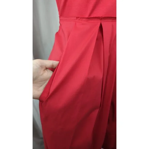 Elie Tahari Red Cotton Dress Fit Flare A-line Pleated Sundress Ribbon Nice M 10