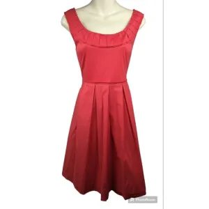Elie Tahari Red Cotton Dress Fit Flare A-line Pleated Sundress Ribbon Nice M 10