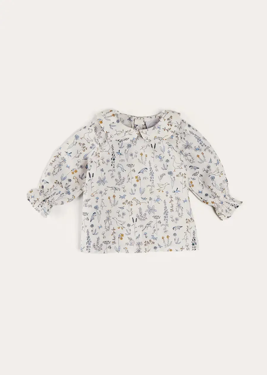 Ellis Floral Long Sleeve Blouse in Blue Made with Liberty Fabric
