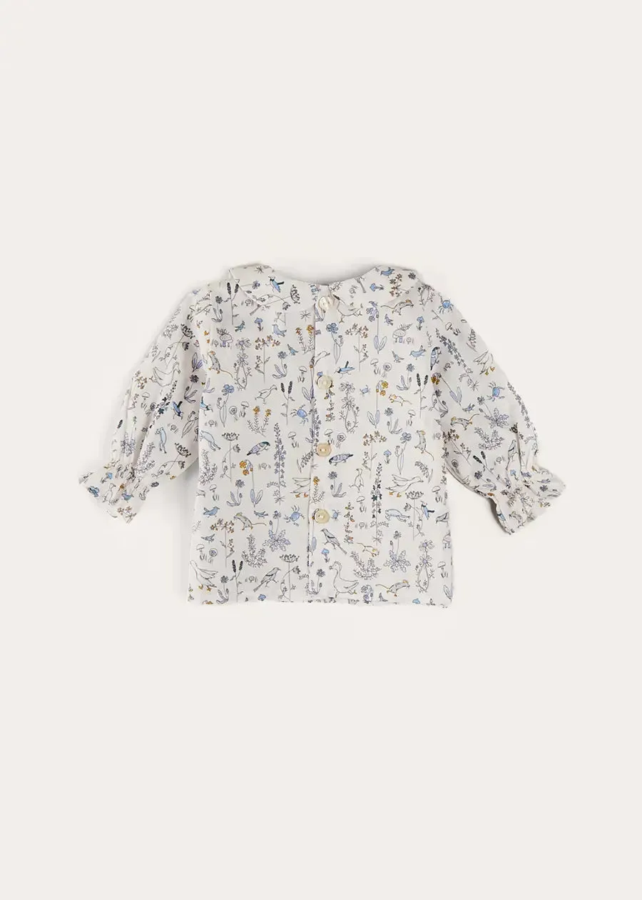 Ellis Floral Long Sleeve Blouse in Blue Made with Liberty Fabric