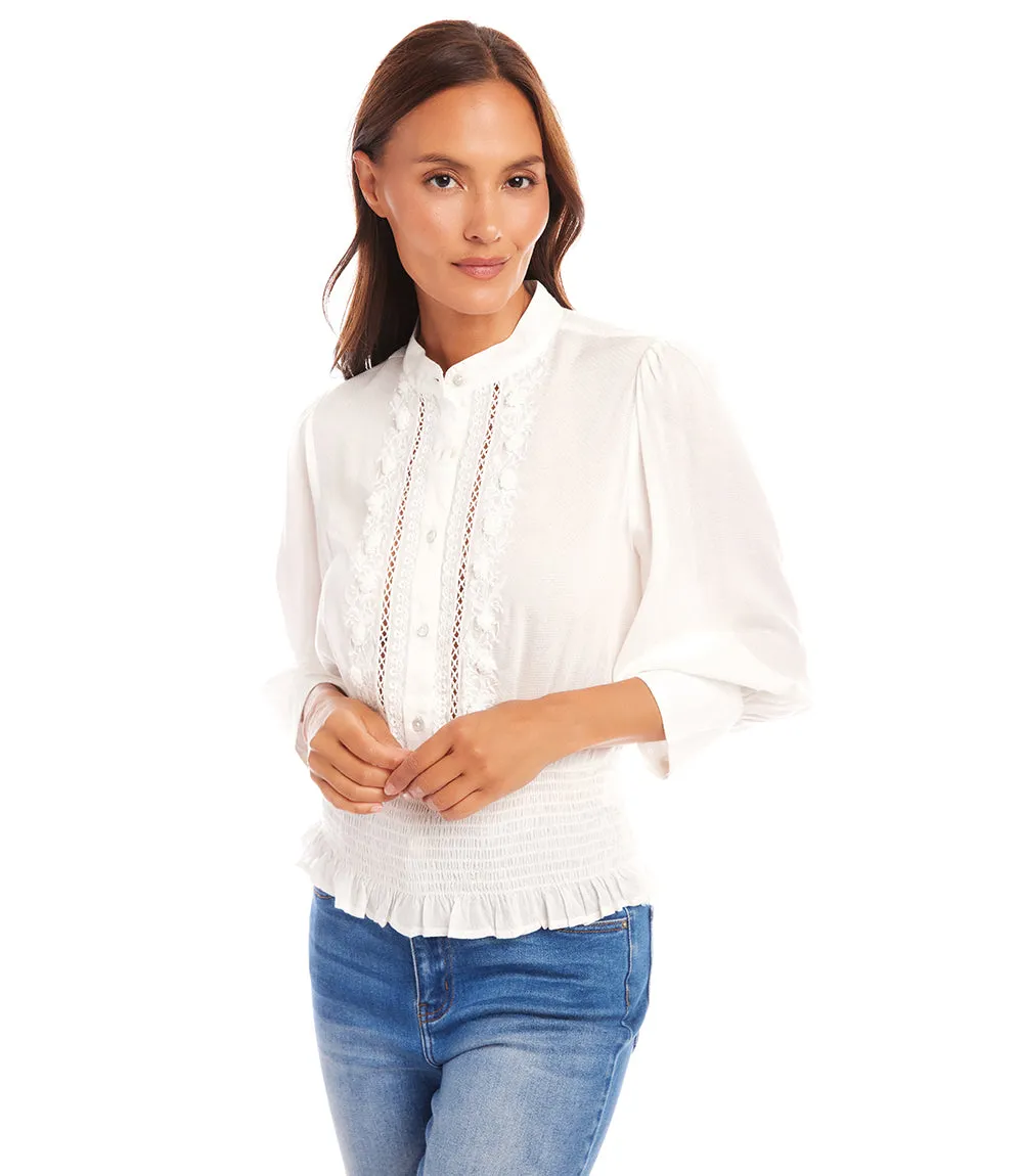 Embroidered Smock Waist Blouse