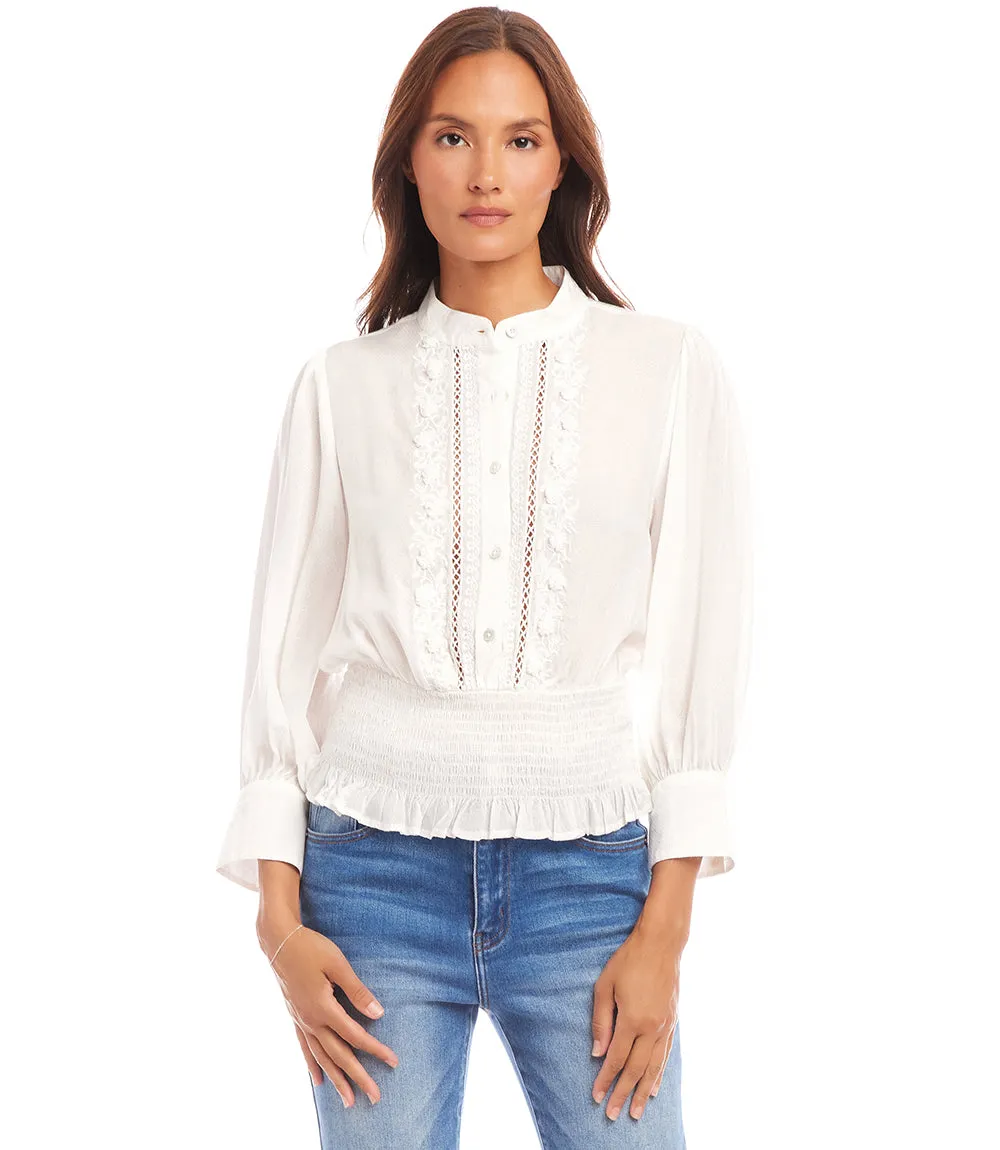 Embroidered Smock Waist Blouse
