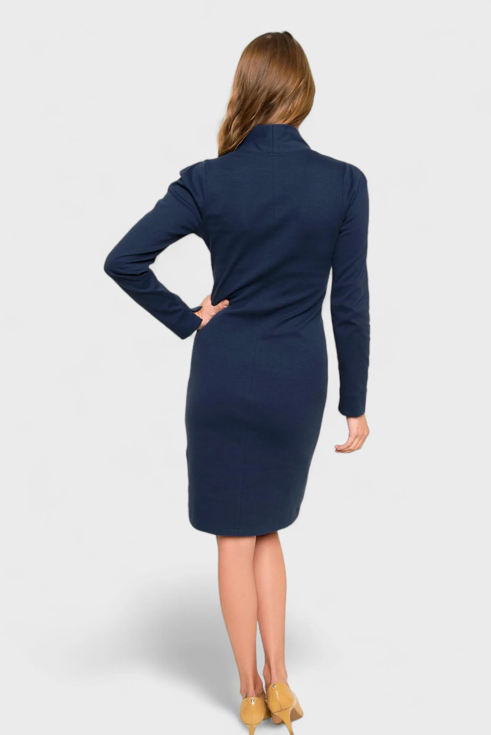 Emma Navy Blue Stretch Cotton Dress