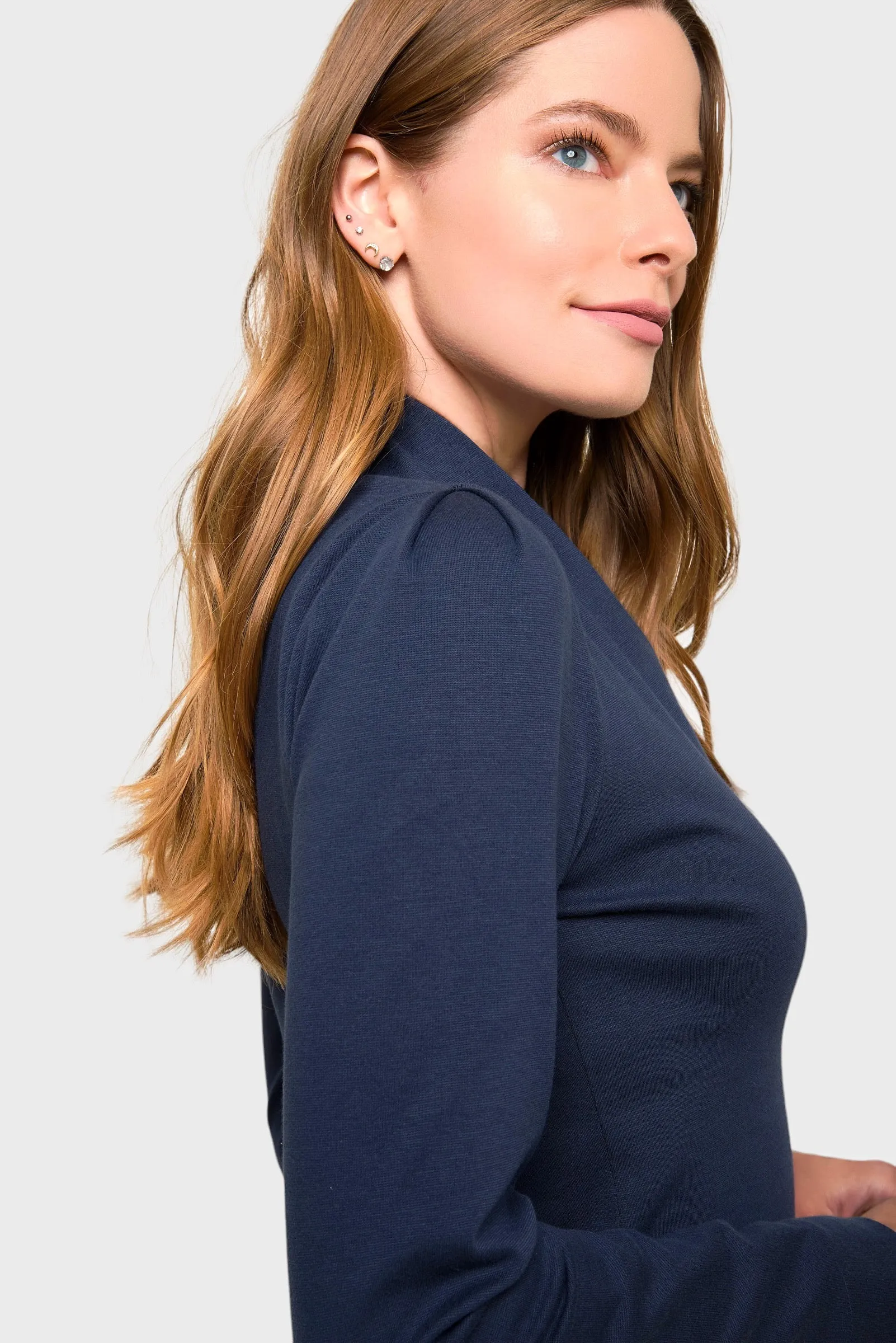 Emma Navy Blue Stretch Cotton Dress